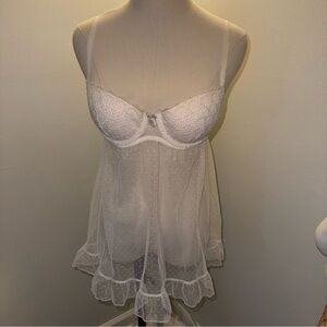 Victoria’s Secret I Do Medium White Lace Sheer Baby Doll Lingerie Bra Top Dress